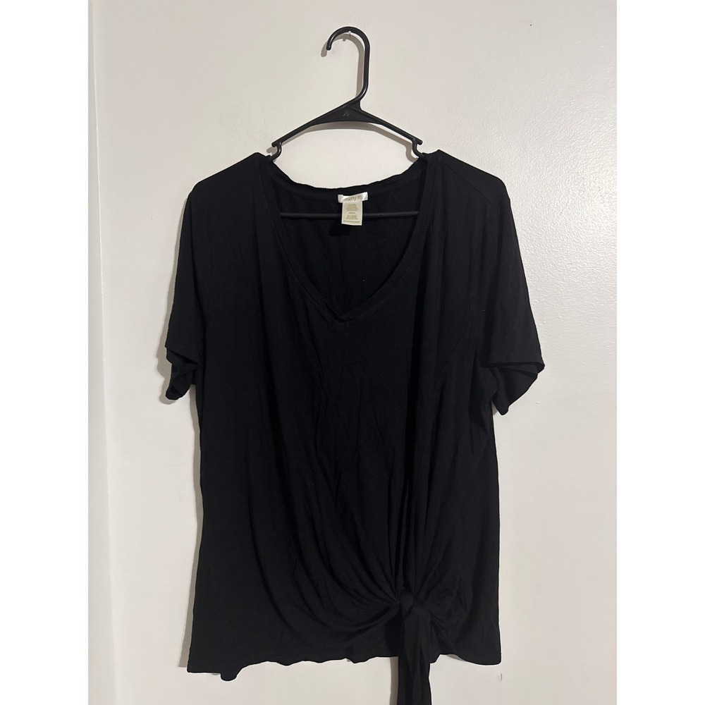 Matty M Womens Black V-Neck Short Sleeve Front Tie Knot Top MK7861US/OM XXL
